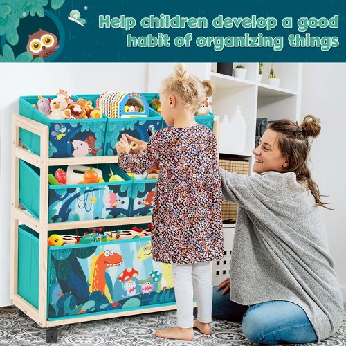 kids Toy Storage Organizer with Wheels, Utility Rolling Cart with Large Storage Capacity for Bedroom, Toy Room, Playroom - Hold Toys, Books, Blankets (Green)