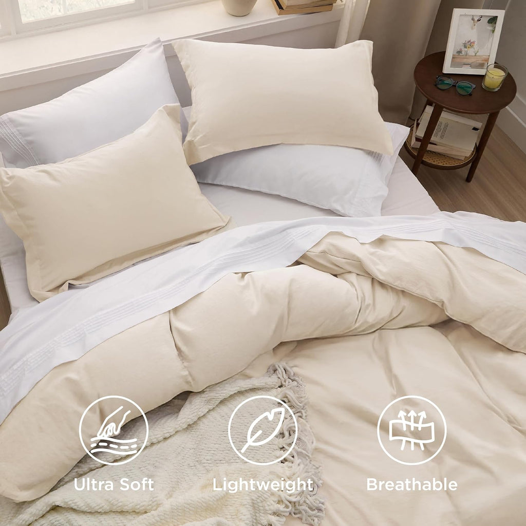 Bedsure Oat Milk Duvet Cover Set - King Size 3-Piece Extra Soft Cotton-Like Polyester Bedding, 104x90 Inches with Zipper Closure & 2 Pillow Shams