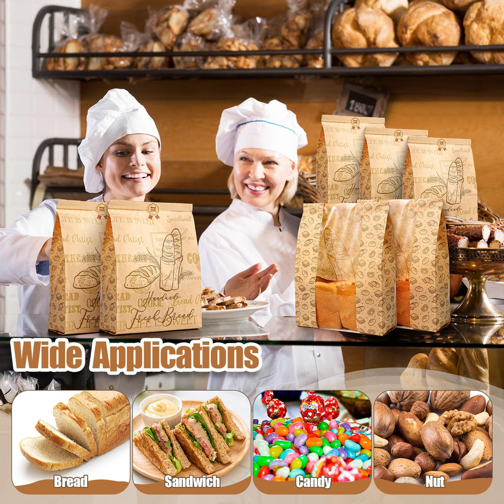 Feifeiya 150 Pack Kraft Paper Bread Bags for Homemade Sourdough Bread Bag with Clear Window 13.7 x 8.2 x 3.5 Large Bakery Packaging for Treat Storage Gift Giving with Seal Sticker