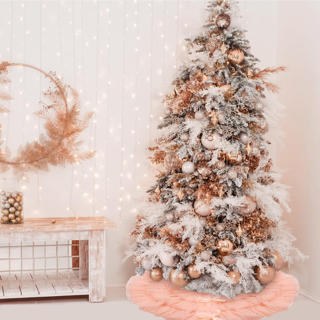 Tatuo Christmas Tree Skirt Wedding Ruffle 4 Layer Tulle Round Fluffy Sparkly Skirt Tree Mat Ornament for Christmas Holiday Decoration(40 Inches,Rose Gold)