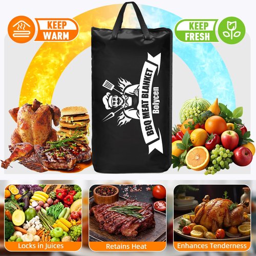 Upgraded BBQ Blanket for Resting Meat - Air Fryer Kitchen Camping Baking Party Essential -Smoker Accessories Brisket Blanket - Insulated Meat Resting Bag with Wide Mouth for Steak/ Pork Shoulder/ Turkey - Birthday Anniversary BBQ Accessories Grilling Gift