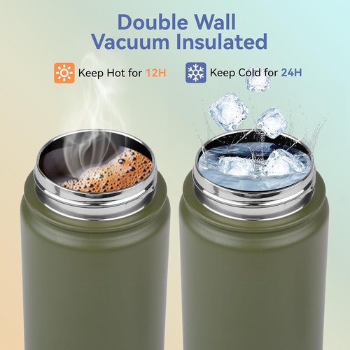 HASLE OUTFITTERS Insulated Water Bottle - 16 oz Double Wall Vacuum Stainless Steel, Leak Proof, Army Green