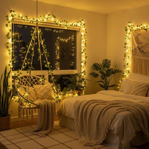 DomeStar Vines with Light for Bedroom, 40Ft 120 LED Fairy Lights with Vines, Curtain String Lights with Remote for Dorm, Wedding, Party, Wall, Indoor, Outdoor Holiday Home Decor