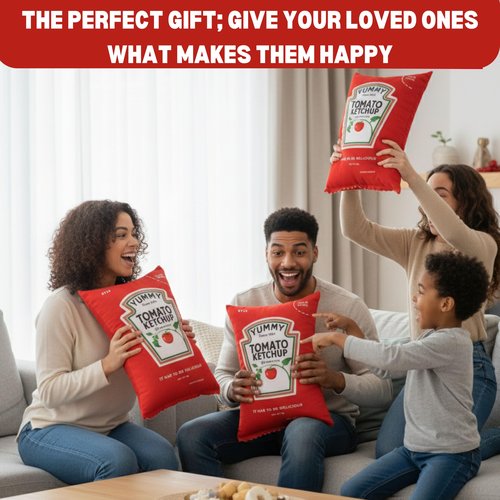 Ketchup Pillow Plush 20"x12" Tomato Room Décor Cute Valentine’s Day Gift Cool Things Ketchup Bottle Stuffed holiday Funny Plushies Palm Pals Food Giant Plush Food Festive Throw Pillows Easter Gift