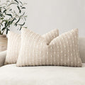 Foindtower Pack of 2 Decorative Jacquard Boucle Lumbar Throw Pillow Covers Accent Textured Striped Pillowcases Cozy Boho Cushion for Couch Sofa Bedroom Living Room Home Decor 12x20 Inch Natural Beige