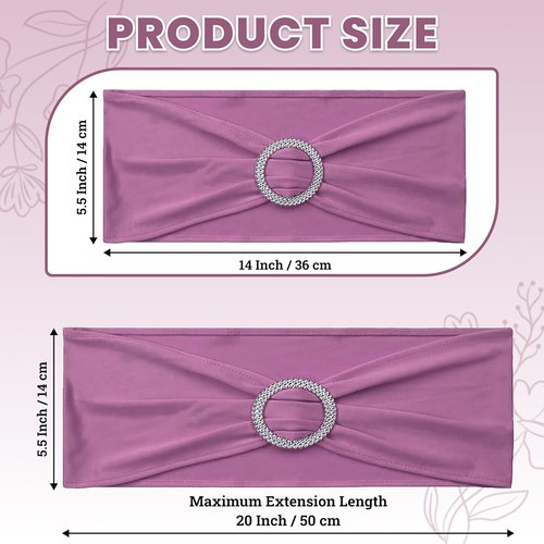 MDS Premium Stretch Spandex Chair Sashes - Pack of 75 Dusty Pink Covers with Buckle Slider for Events