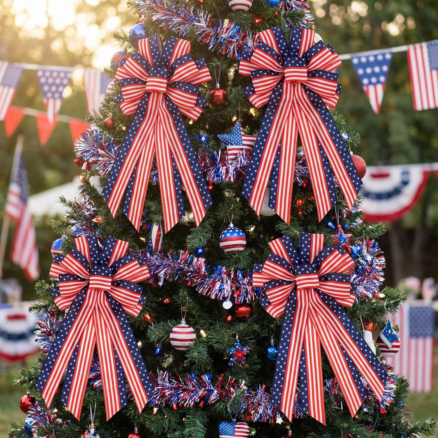 YKW Large Patriotic Bow - American Flag Wreath Decoration for 4th of July & Memorial Day - Classic Blue Design