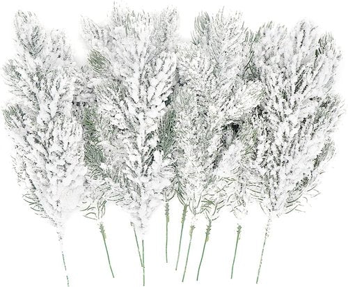 Kesywale Frosted Artificial Pine Needles - 10PCS 10.6" Snowy Pine Picks for Christmas Tree Decor