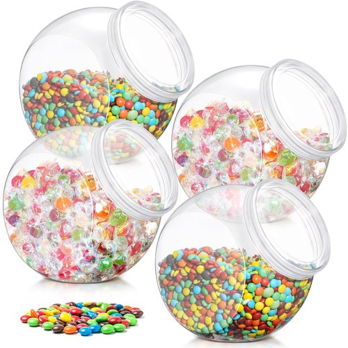 Willinglong 4 Pcs 80 oz Plastic Candy Jar with Lid for Candy Buffet Large Storage Jar Clear Food Storage Canisters Kitchen Countertop Container for Cookies Snacks Indoor Outdoor