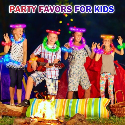 Glow Sticks Party Favors Supplies for Toddler 18 PCS, Easter Basket Stuffers Fidget Toys Gifts for Kids, Light up Pop Tubes Necklace ＆ Bracelet Accessories,Non Candy Treats for Camp,Birthday,Wedding
