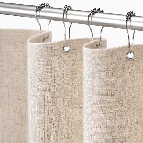 XOGUIBO Linen Shower Curtain Beige, Fabric Boho Farmhouse Shower Curtains for Bathroom Cream Cotton Natural Cloth Liner Set 72" W x 72" L