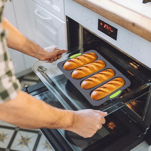 2 Pcs Silicone Bread Loaf Pan, 4 Holes Baguette Bread Pan Easy to Release, Non-Stick French Bread Baking Pan for Homemade Bread, French Baguette, Baking Romantic Dinner Tool