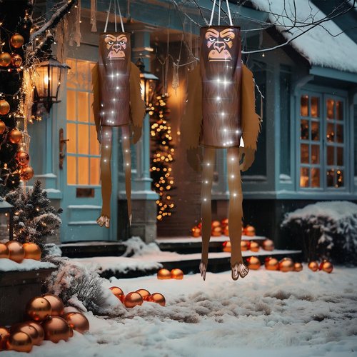 Briwooody 2 Pcs Wind Socks for Outside Heavy Duty Sasquatch Gifts Decoration with Lights 50 Inch Funny Hanging Outdoor Wind Socks Decoration for Garden Porch Yard Lawn Party Decor