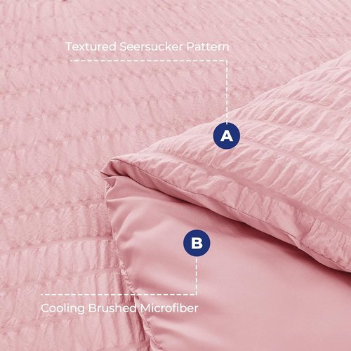 HYMOKEGE Twin XL Comforter Set - 5-Piece Seersucker Luxury Bedding Set in Pink for All Seasons