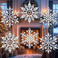Skiennix 8Pcs Large White Snowflake Ornaments - 12'' Plastic Hanging Decorations for Christmas & Winter Decor