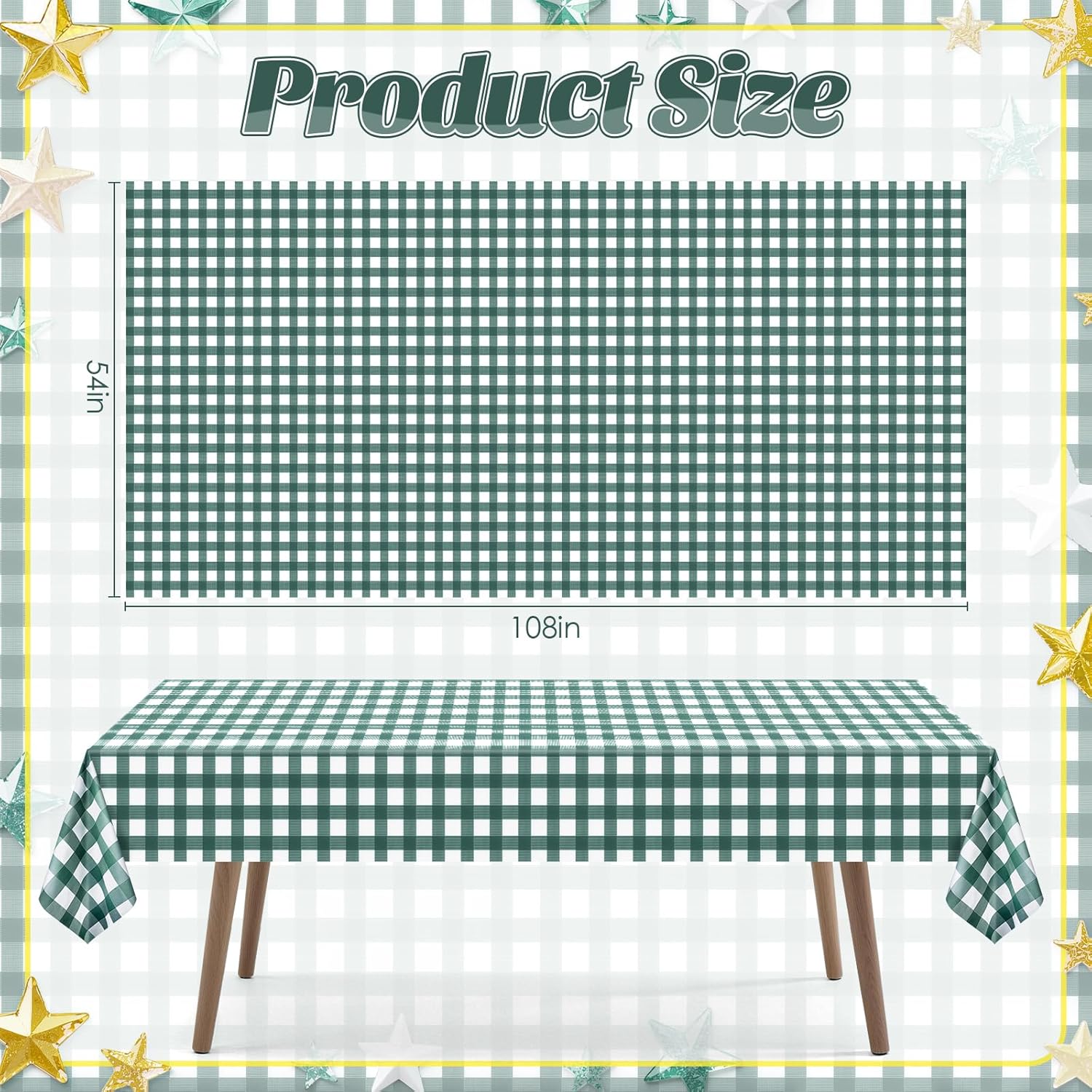 Skiennix Sage Green Striped Gingham Tablecloth - Waterproof Disposable Plastic, 54 x 108 Inch for Events