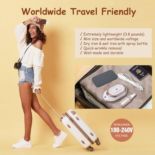Newbealer Travel Iron Bundle - Dual Voltage Smart Steam Iron with Non-Stick Ceramic Soleplate | Gold