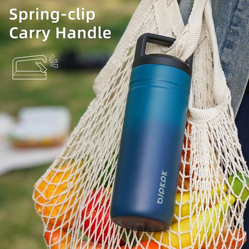 BJPKPK Insulated Water Bottle - 20 oz Double Wall Stainless Steel Travel Mug with 2 Lids | Sapphire Blue