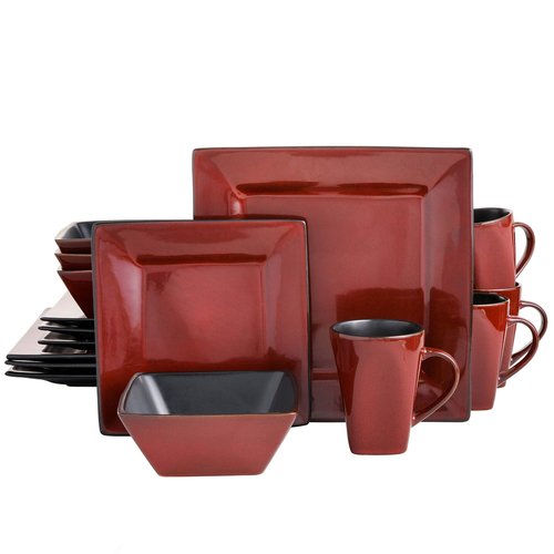 Gibson Elite Kiesling 16 Piece Dinnerware Set, Red