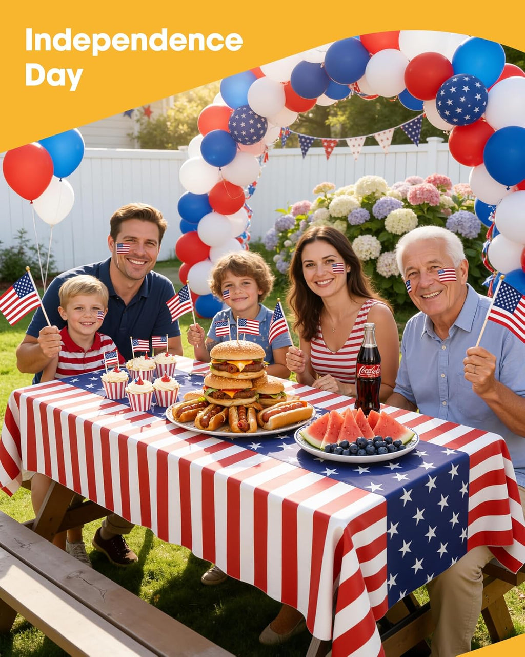 Niuara American Flag Tablecloths - 4 Pack Disposable 54" × 108" Rectangle Covers for Parties & Holidays