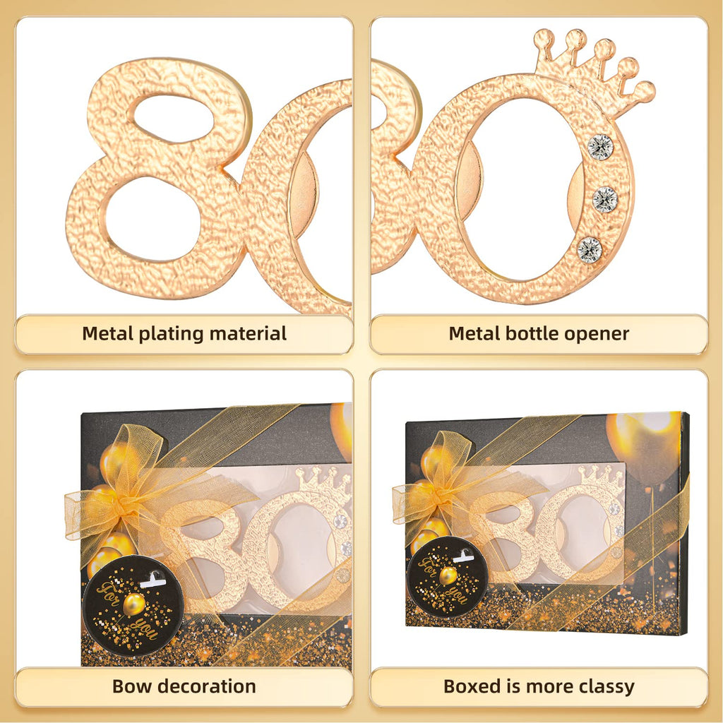 KaGrbves 50 Packs 80 Bottle Openers for 80th Birthday Party Favors Gifts or Souvenirs for Guests 80th Wedding Anniversary Party Favor Gold and Black Theme Party Decorations (80)