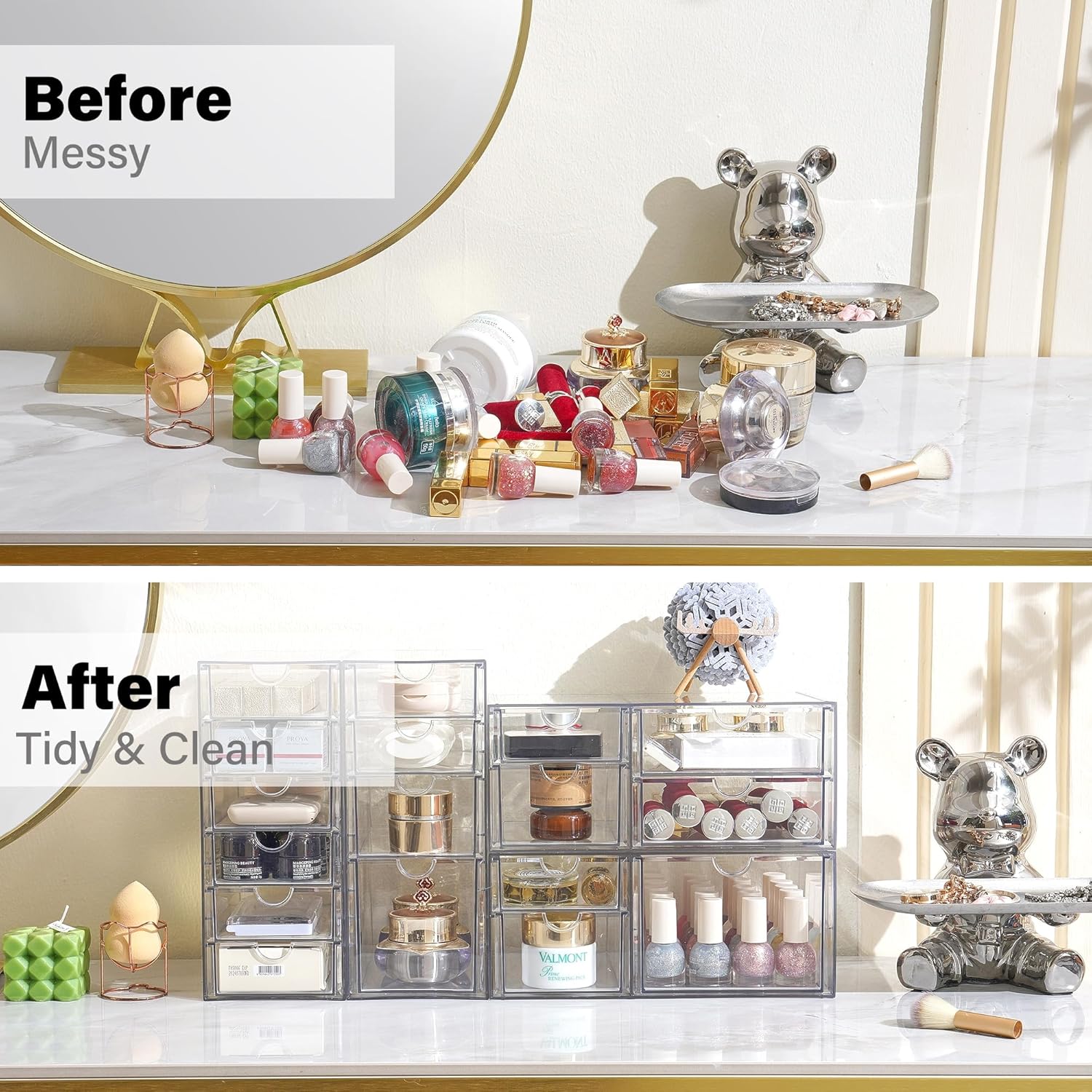 Prsildan Acrylic Drawer Organizer - 17 Clear Stackable Drawers for Craft, Makeup & Jewelry Storage