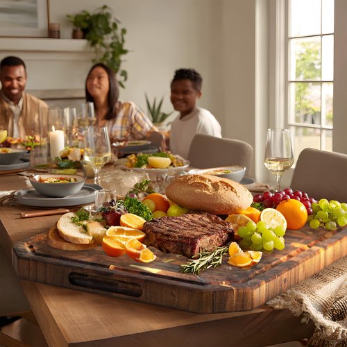 Utoplike Large Acacia Wood Cutting Board 22" x 16", End Grain Butcher Block with Juice Groove and Handles, Reversible Chopping Board for Meat, Vegetables, and Cheese, Thick 1.4"