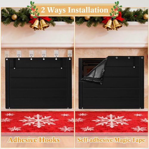 LUCKIPLUS Fireplace Cover, Indoor Fireplace Blanket with Hook & Loop Tapes, Fireplace Draft Cover Stops Heat Loss, Fire Place Draft Stopper Cold Air Blocker Save Energy 39"x32" Black