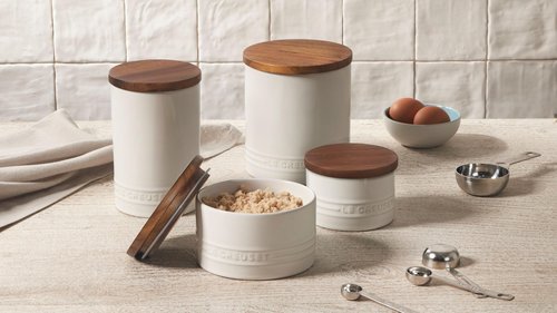 Le Creuset Signature Salt Cellar and Storage Canister with Wood Lid, 7 oz., White