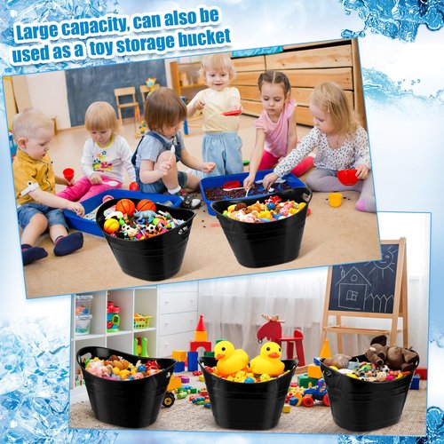 Patelai 6 Pcs Ice Buckets Bulk, Plastic Ice Buckets with Handles, Oval Storage Tub, Large Capacity Drink Tub for Party Bar Wine Beer Champagne Beverage Bottle Cooler(18 Liter,Black)