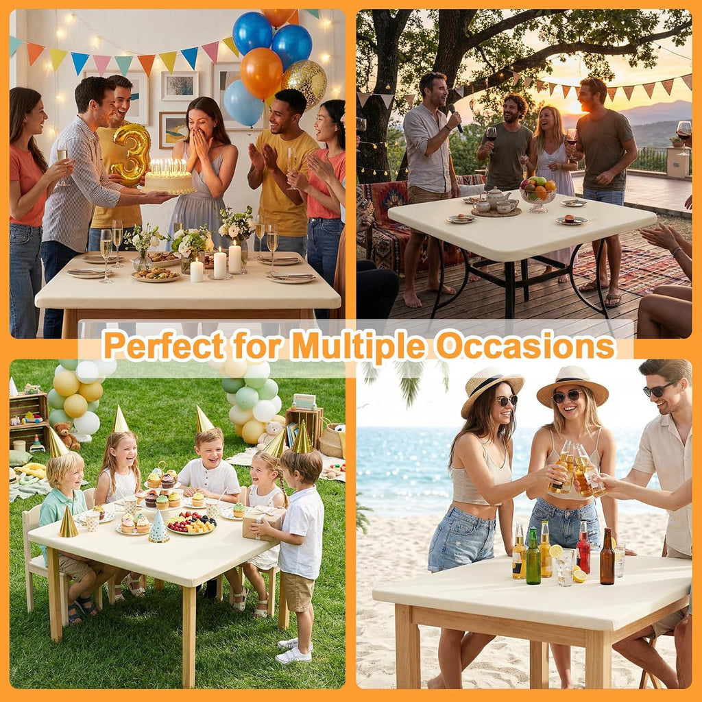 Stretchy Spandex Table Cover by [Brand Name] - 34" x 34" Ivory Fitted Tablecloth, Washable & Wrinkle-Resistant for Indoor/Outdoor Use