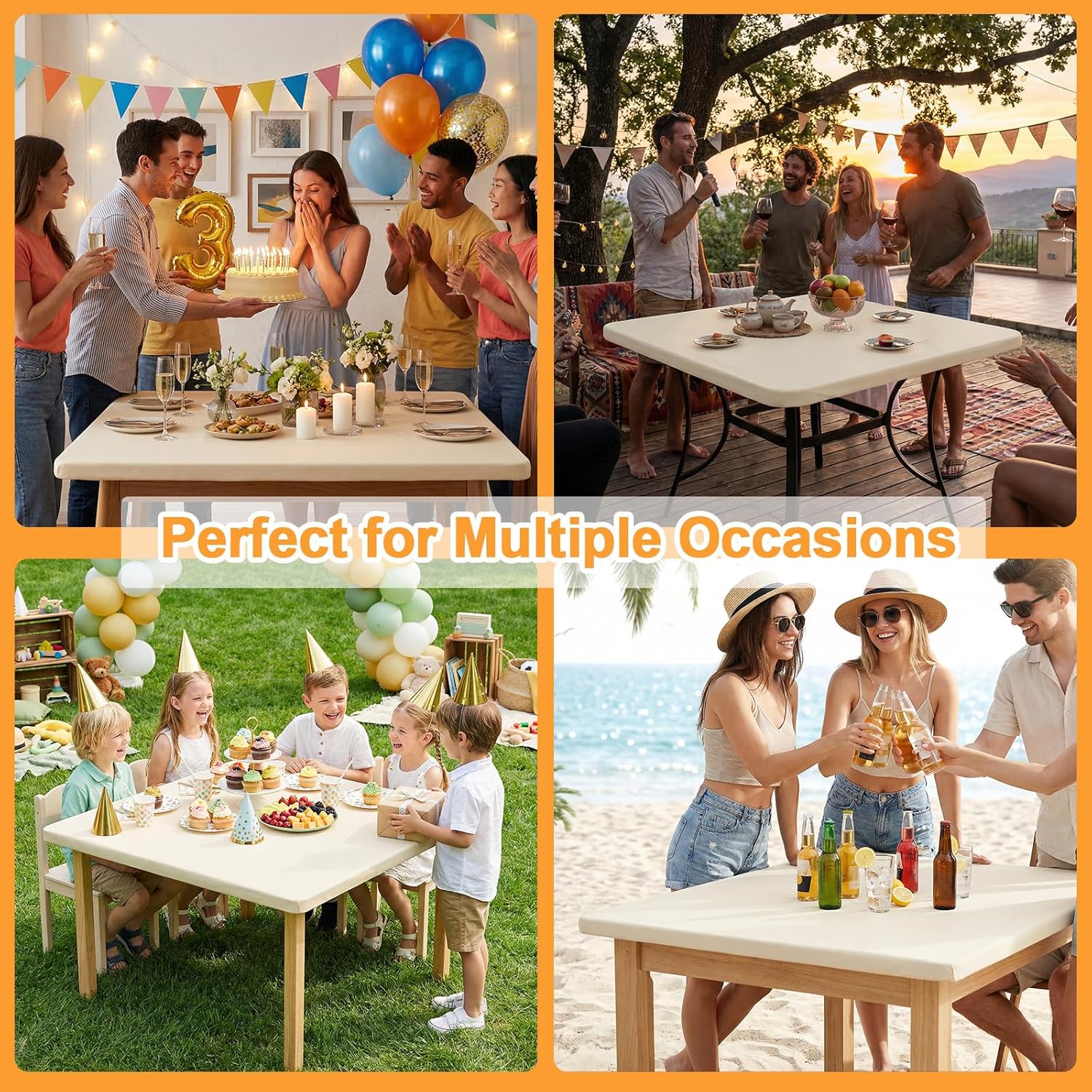 Stretchy Spandex Table Cover by [Brand Name] - 34" x 34" Ivory Fitted Tablecloth, Washable & Wrinkle-Resistant for Indoor/Outdoor Use