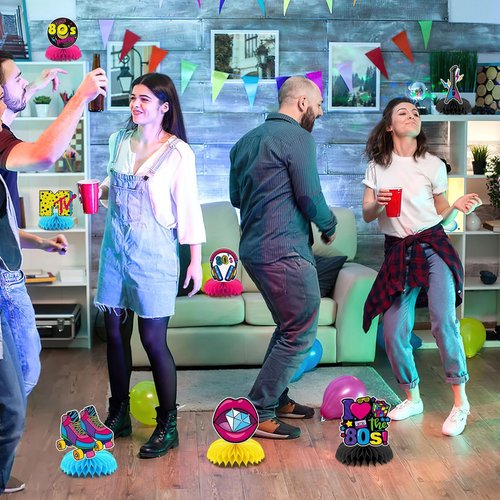 DTOFOOT 10 Pcs 80s Party Decorations, 1980s Table Honeycomb Centerpieces Back to the 80s Decor for Retro Party Photo Props Birthday Wedding Anniversary Favors Supplies