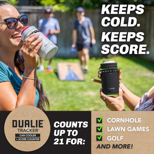 DUALIE Tracker Drink Cooler - Game Score Counter and 3 in 1 Insulated Can Cooler - Universal Size for 12 oz Cans, Slim Cans, and Bottles - Fog Gray