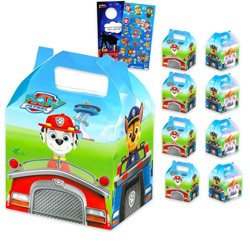 Paw Patrol Treat Boxes Set for Celebrations - Bundle of 8 Favor Boxes for Birthdays, Prizes, Plus Stickers, More | Paw Patrol Party Favors for Boys, Girls