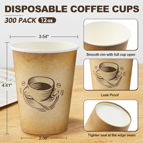 Clawsoff 12oz Disposable Paper Coffee Cups - Retro Design, Leak-Proof for Hot/Cold Beverages