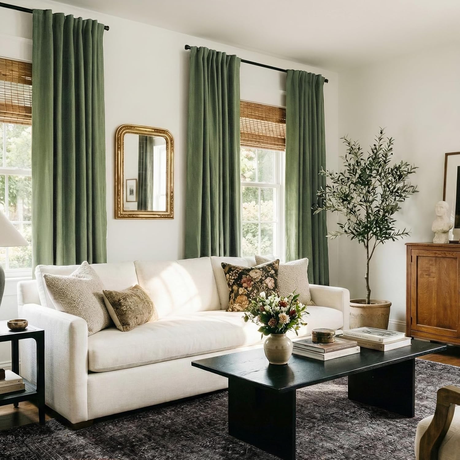Skiennix Blackout Curtains - 100% Blackout Thermal Insulated Drapes | Olive Green, 50" W x 102" L, 2 Panels Set
