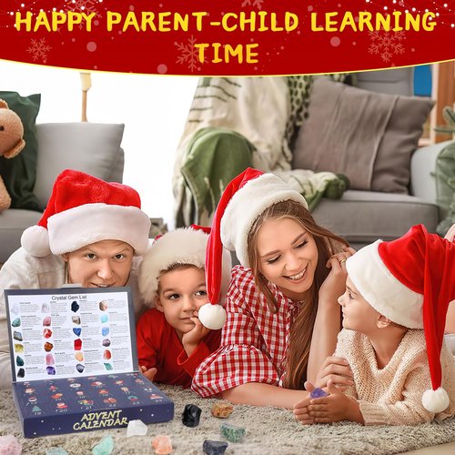 JULEASEL Gemstone Advent Calendar 2025, Rock Collection Advent Calendar for Kids with 24 Natural Gemstones to Open Each Day, Christmas Countdown Calendar for Boys Girls Teens and Adults