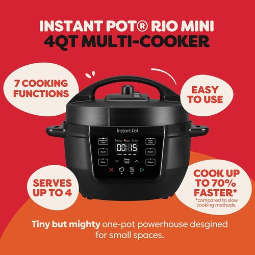 Instant Pot 4QT RIO Mini - 7-in-1 Multi-Cooker with Pressure, Slow Cook & Steam Functions - Black