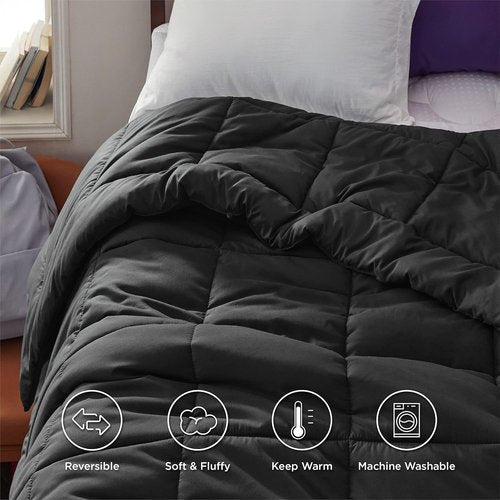 Bedsure Comforter Duvet Insert - All-Season Twin Size Quilted Bedding, GentleSoft Down Alternative, Black 88 x 68 Inches
