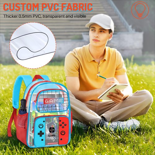 TILYTADLY 3PCS Clear Backpack for School - Gamer Kids Clear Backpacks for Boys and Girls,Heavy Duty Transparent Bookbag with Lunch Bag and Pencil Case - See Through PVC Transparent Bookbag