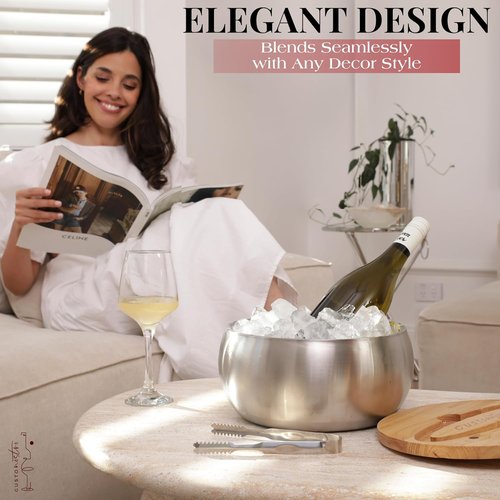 Gusto Nostro 4.1L Insulated Ice Bucket with Lid and Tongs, Double Wall Stainless Steel Ice Bucket Large, BPA Free Ice Bucket for Cocktail Bar, Keeps Champagne, Wine, Beer Chill for Parties