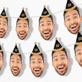 Big Dot of Happiness Black & Gold Birthday Garland Banner - Personalized Face Cut Outs, 30 Feet Long