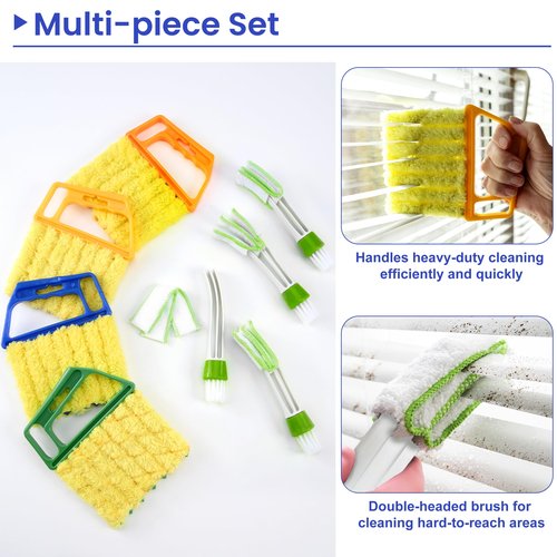 Blind Cleaner Duster Tool - 4 Pcs 7 Fingers Anti-Shedding Window Blind Cleaner Tool and 4 Pcs Air Vent Cleaner, with High-Density Microfiber Fleece and Ergonomic Handle, Detachable and Washable