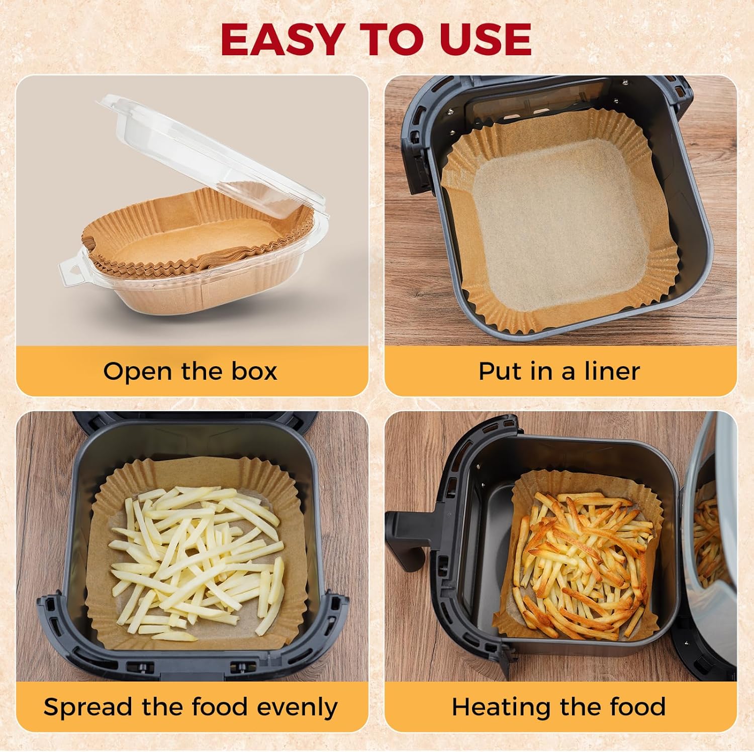 Air Fryer Liners - 500 Pcs Non-Stick 8-Inch Square Parchment Paper for Air Fryer & Steamer