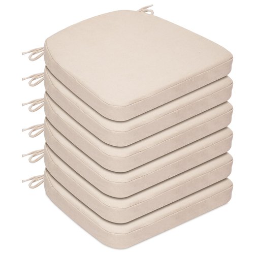 MOIRIG Chair Cushions for Dining Chairs, D-Shaped Non-Slip Seat Cushions with Removable Washable Covers & Ties, Chair Pads for Kitchen, Indoor Patio 17" x 16" (Cream, 6 Count)