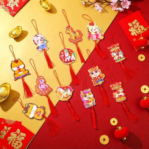 Wavyknot 36 Pcs Chinese New Year 2026 Decorations Lunar New Year of The Horse Ornaments Chinese Knot Tassel Pendant Good Luck Charm for Spring Festival Home Car Wall Tree Decor