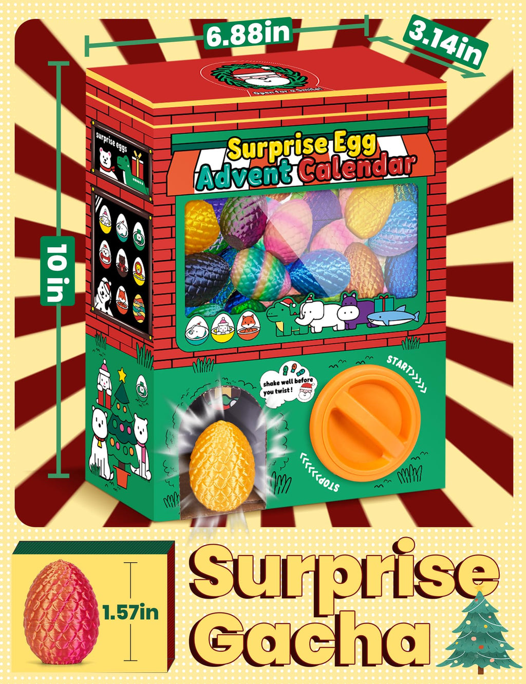 YILCER Christmas Advent Calendar 2025 Vending Machine, 24 Surprise 3D Printed Dragon Eggs with Mini Articulated Animals, Animlas Advent Calendar Christmas Gifts for Grandkids,Teens,Kids Christmas Tree Decorations