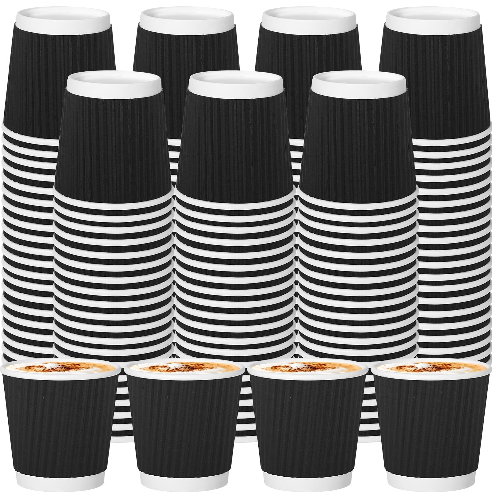 RXLWYUNLAE 500 Pack Paper Espresso Coffee Cups, 4 oz Disposable Coffee Cups,Corrugated Insulated Ripple Wall, Paper Ripple Cup for Coffee, Hot Chocolate and Hot Tea Drinks -Black