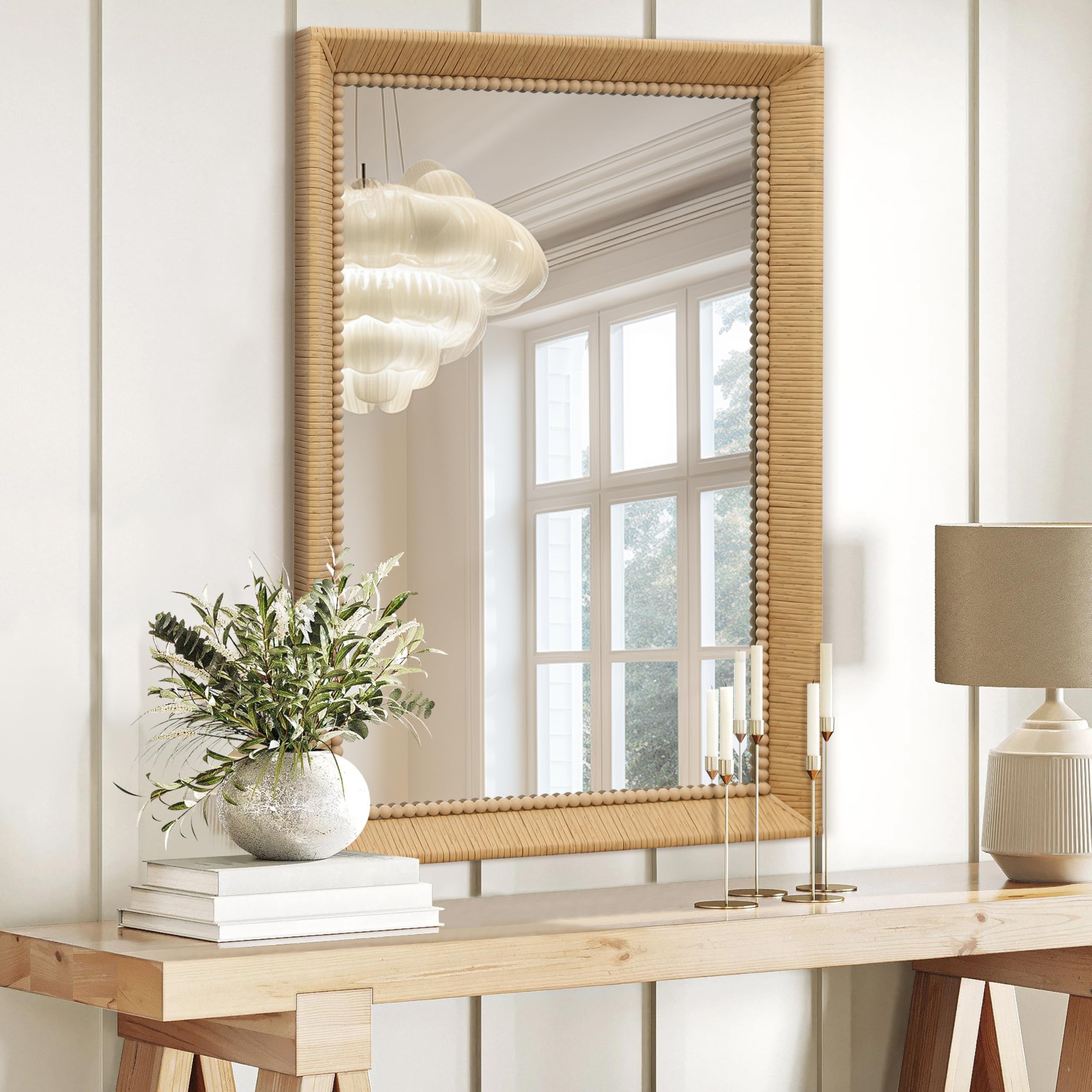 Besdomus 27" Round Bevelled Wall Mirror - Modern Black Metal Frame Mirror for Home Decor